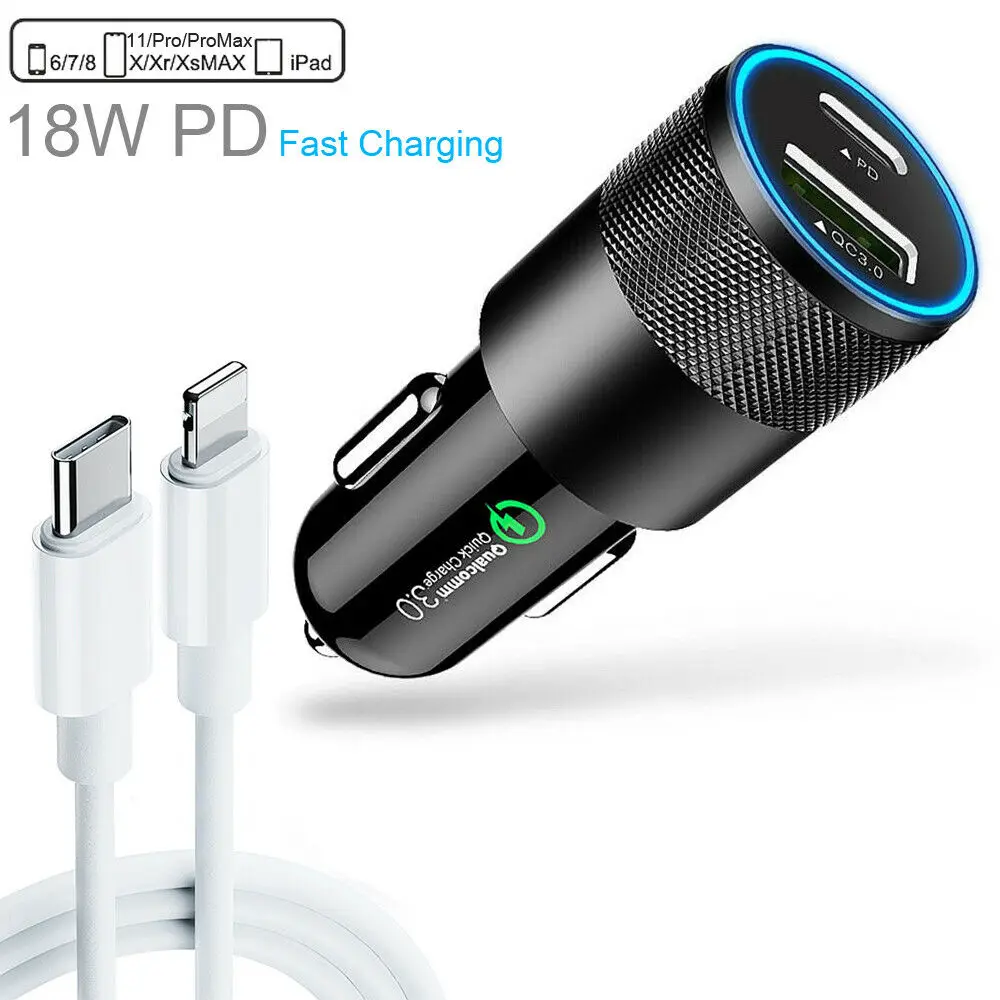 18W PD QC 3.0 Fast Charging Type C For iPhone 6 7 8 X XS XR 11 Pro Max Car Charger Adapter USB-C Cable Lightning Cord line
18W PD QC 3.0 Fast Charging Type C For iPhone 6 7 8 X XS XR 11 Pro Max Car Charger Adapter USB-C Cable Lightning Cord line