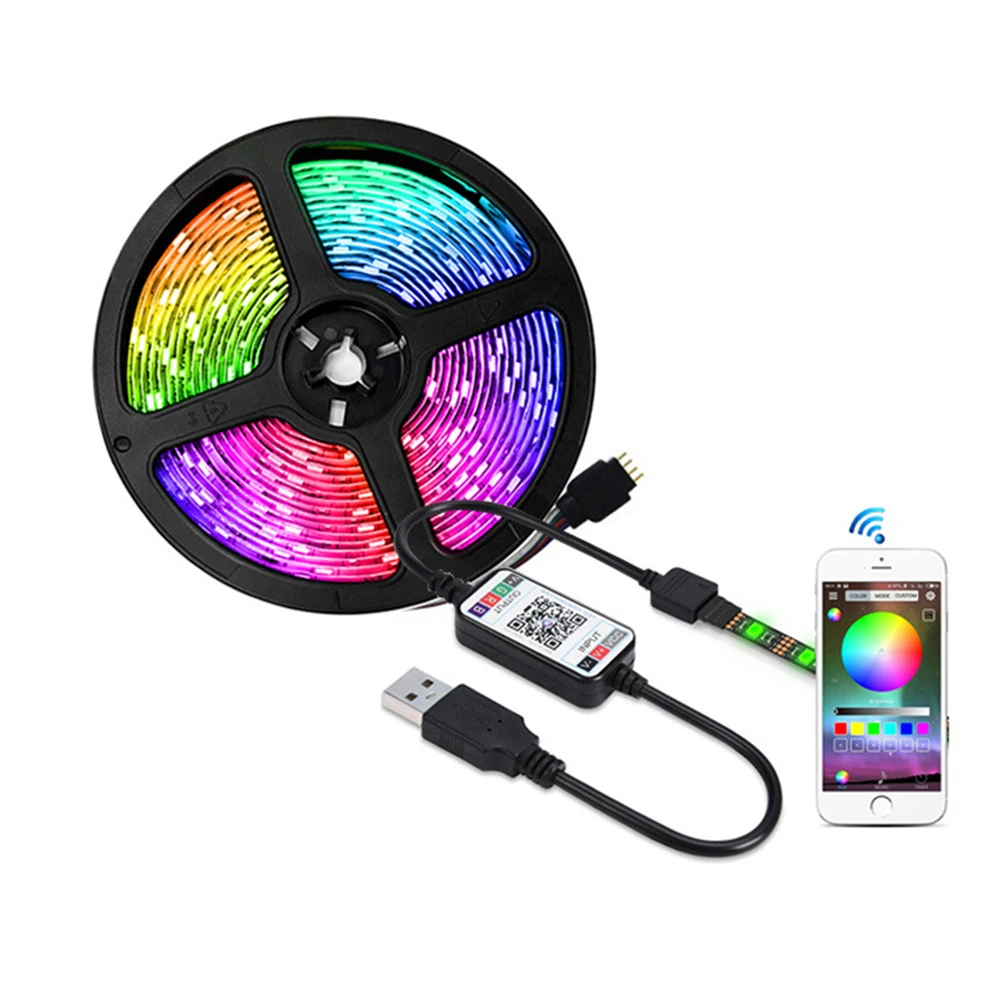 

5V USB LED Strip RGB 5050 Music Sync Bluetooth APP Remote Sound Sensor Flexible Led Tape Lights Ribbon 50cm 1m 2m 3m 4m 5m Kit