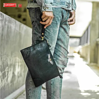 Cowhide Leather Men Clutch Bag Hand-made Large Capacity Mobile Phone Wallet Retro Vertical Version Gentleman's Clutch Bags Black
Cowhide Leather Men Clutch Bag Hand-made Large Capacity Mobile Phone Wallet Retro Vertical Version Gentleman's Clutch Bags Black
