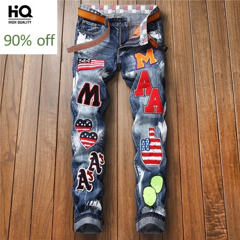 2020 New Straight Leg Jeans Men Fashion Embroidery Patches Letter Slim Fit Zipper Jeans Street Hip Hop Pants Denim Biker Trouser
2020 New Straight Leg Jeans Men Fashion Embroidery Patches Letter Slim Fit Zipper Jeans Street Hip Hop Pants Denim Biker Trouser