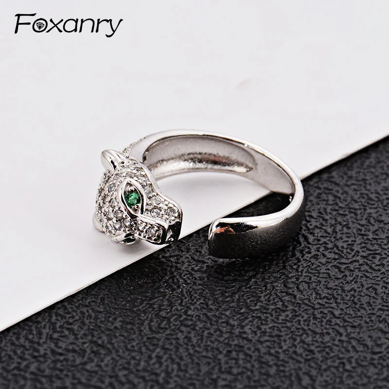 

Foxanry 925 Sterling Silver Rings Creative Terndy Dazzling Zircon Leopard Animal anillos for Women Couples Party Jewelry Gifts