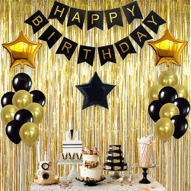 High Quality Birthday Party Supplies Happy Birthday Black Banner Balloons Gold Rain Curtain Birthday Decorations For 30 40 50 60
High Quality Birthday Party Supplies Happy Birthday Black Banner Balloons Gold Rain Curtain Birthday Decorations For 30 40 50 60