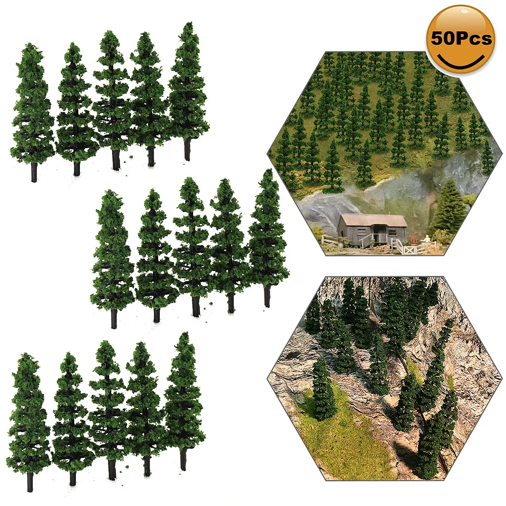 

50pcs Model Train Trees N Scale 1:160 50mm TC50 Railway Modeling Plastic Green Trees