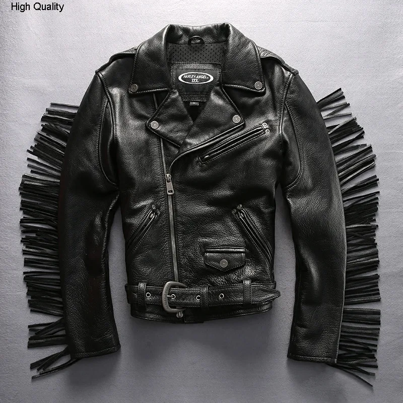 Men's Tassel Motorcycle leather Jacket with belt Rock Stylish Genuine Leather coat Men Short Slim Fit Cowhide biker jacket male
Men's Tassel Motorcycle leather Jacket with belt Rock Stylish Genuine Leather coat Men Short Slim Fit Cowhide biker jacket male