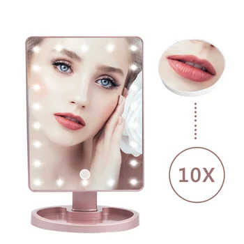 22 LED Lights Touch Screen Makeup Mirror 1X/10X Table Desktop Countertop Bright Adjustable USB Cable Or Batteries Use 16 Lights
