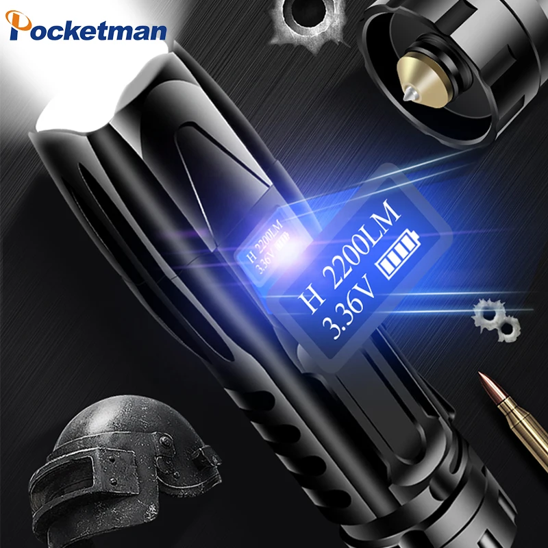 OLED Display XHP90 Powerful USB LED Flashlight XHP70 XHP50 Torch Hand lamp 26650 Rechargeable Tactical Flashlight for Hunting
OLED Display XHP90 Powerful USB LED Flashlight XHP70 XHP50 Torch Hand lamp 26650 Rechargeable Tactical Flashlight for Hunting