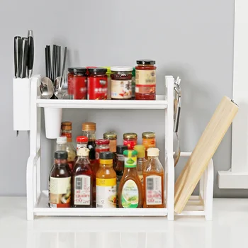Kitchen 2-Layer Storage Rack Seasoning Cans Shelf Cutter Fork Holder Organizer Stainless Steel Left Lying Around Creating Clutte
Kitchen 2-Layer Storage Rack Seasoning Cans Shelf Cutter Fork Holder Organizer Stainless Steel Left Lying Around Creating Clutte