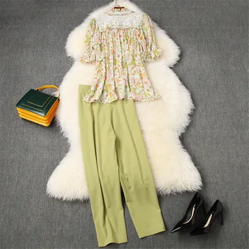 High Quality Designer Runway Suit Set Women 2020 Summer Style OL Pants Two Piece Set Ruffle Floral Chiffon Blouse and Pants Suit
High Quality Designer Runway Suit Set Women 2020 Summer Style OL Pants Two Piece Set Ruffle Floral Chiffon Blouse and Pants Suit