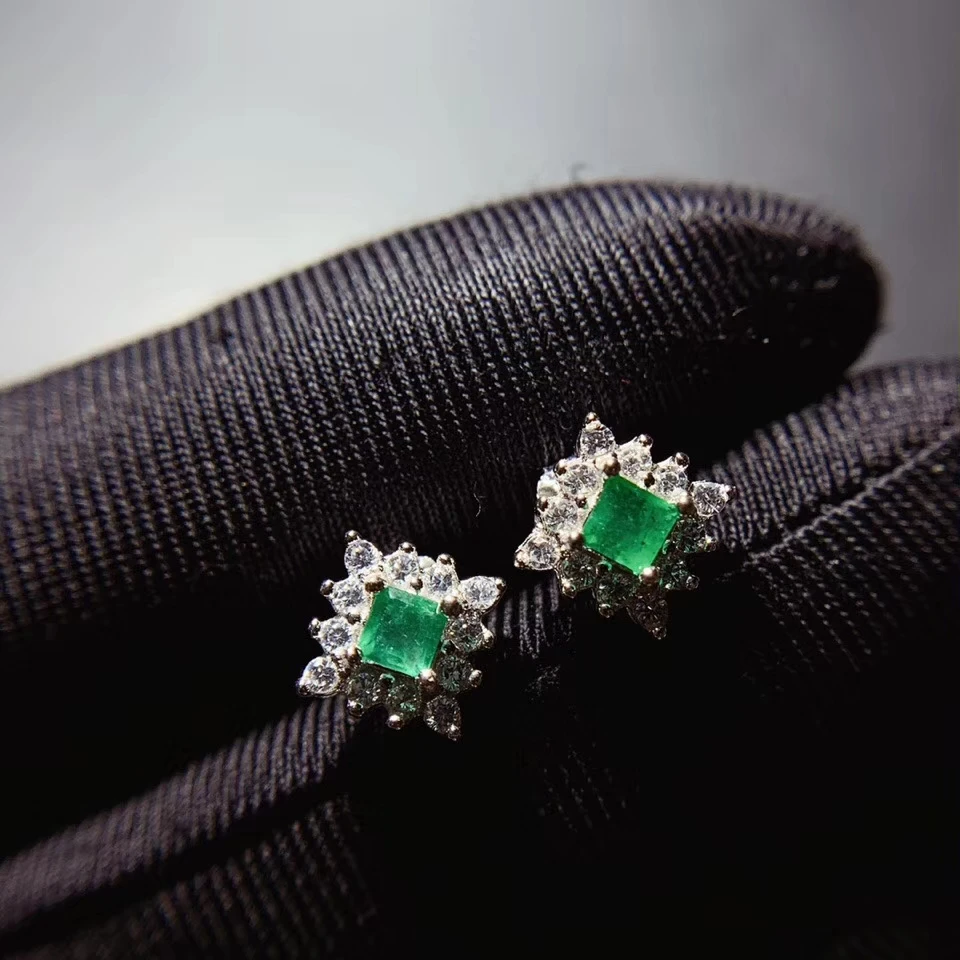 

new square exquisite elegant green emerald stud earring women silver jewelry real natural gem 925 silver girl birthday gift