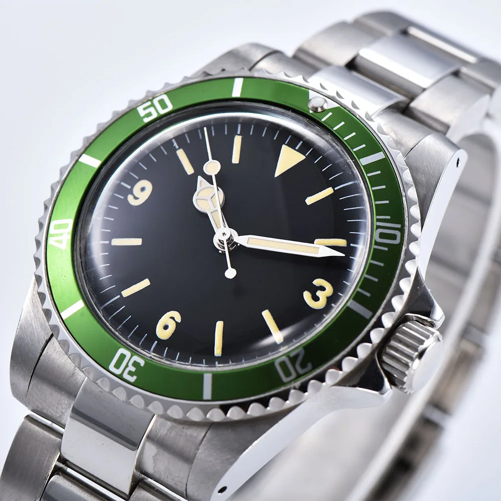 Watch men's automatic 40 mm mechanical watch steel case luminous pointer green aluminum bezel S13
Watch men's automatic 40 mm mechanical watch steel case luminous pointer green aluminum bezel S13