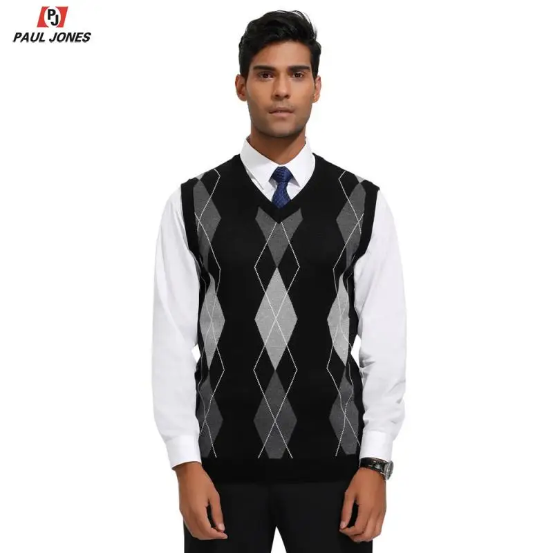 PJ PAUL JONES Mens Cardigan Sweater Vest Cable Knitwear V-Neck with Button