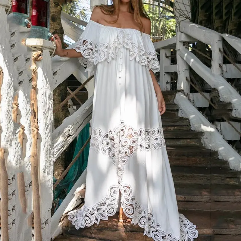 Women Bohemian Lace Maxi Dress One Shoulder Casual Asymmetrical Dress Female Elegant Chic Vacation Holiday Long Dress
Women Bohemian Lace Maxi Dress One Shoulder Casual Asymmetrical Dress Female Elegant Chic Vacation Holiday Long Dress