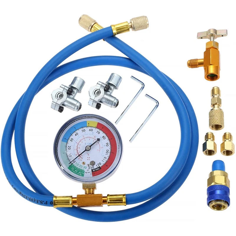R134A A/C Refrigerant Kit, Recharge Hose with Gauge R13A Can Tap and Quick Couple R410A Straight Swivel Adapter
R134A A/C Refrigerant Kit, Recharge Hose with Gauge R13A Can Tap and Quick Couple R410A Straight Swivel Adapter