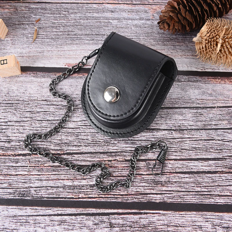 black vintage pu leather chain pocket watch holder storage case box pouch bag | Украшения и аксессуары