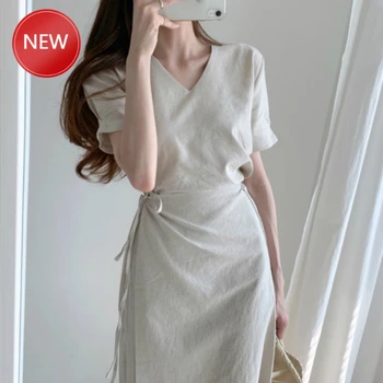 Elegant Dresses Women Summer Sexy V Neck Cotton Bodycon Short Sleeve Fake Two Piece Solid Color Autumn Clothes Women Casual 
Elegant Dresses Women Summer Sexy V Neck Cotton Bodycon Short Sleeve Fake Two Piece Solid Color Autumn Clothes Women Casual