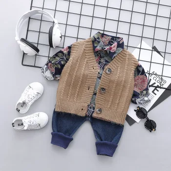 1-4Yrs Boy Clothes Children Set Printing Flowers Turn-down Collar Shirt+Knitted Vest +Jeans Pants Kids Boys Three Piece Suit
1-4Yrs Boy Clothes Children Set Printing Flowers Turn-down Collar Shirt+Knitted Vest +Jeans Pants Kids Boys Three Piece Suit