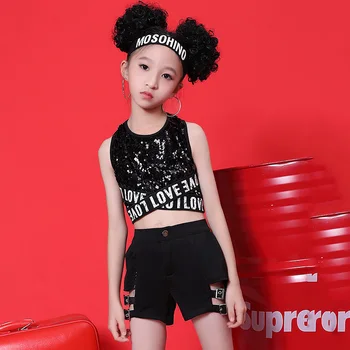 Jazz Dance Costumes For Girls Hip Hop Clothing Cheerleader Performance Set Kids Street Wear Black Sequined Vest Shorts DNV12099
Jazz Dance Costumes For Girls Hip Hop Clothing Cheerleader Performance Set Kids Street Wear Black Sequined Vest Shorts DNV12099