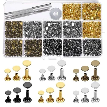 420 Sets 3 Sizes 4 Colors Leather Rivets Double Cap Rivet with 3 Pieces Setting Tool Kit for Leather Craft Repairs Decoration
420 Sets 3 Sizes 4 Colors Leather Rivets Double Cap Rivet with 3 Pieces Setting Tool Kit for Leather Craft Repairs Decoration