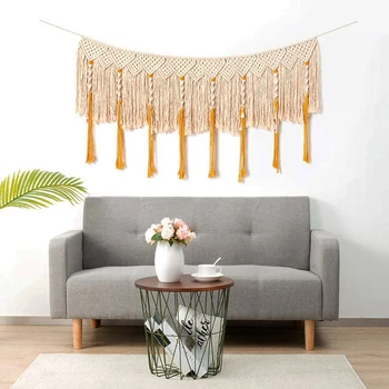 

Wall Hanging Macrame Curtain Fringe Banner Bohemian Wall Decor Woven Tapestry Home Decoration for Wedding Apartment Bedroom Livi