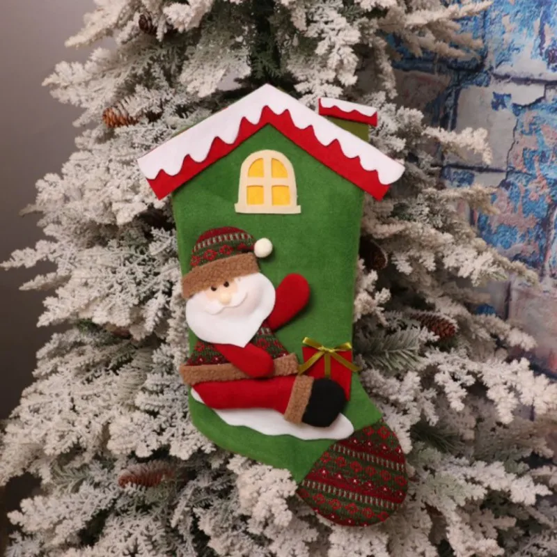 christmas decoration santa claus house-shaped stockings snowman