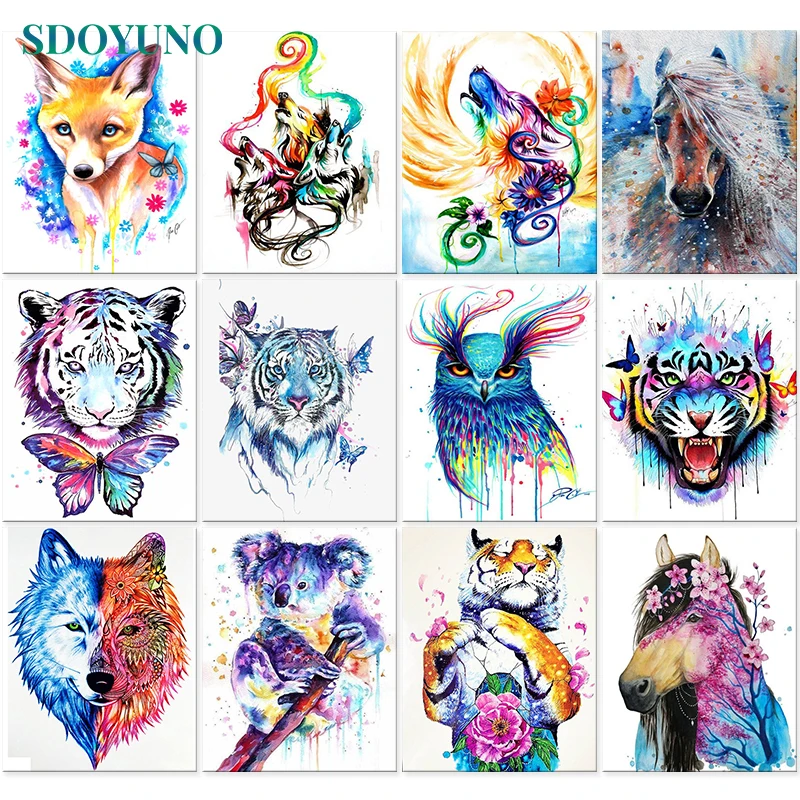 

SDOYUNO Oil Painting By Numbers Tiger Animals 60x75cm Paint By Numbers On Canvas Frameless Owl Home Decor Fox Unique Gift