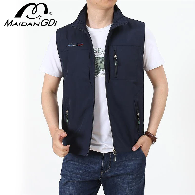 

MAIDANGDI Men's Waistcoat Jackets Vest 2021 Summer New Solid Color Stand Collar Climbing Hiking Work Sleeveless With Pocket