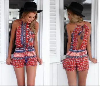 Women's Beach shorts Sexy Bohemian Shorts Halter Backless Jumpsuit Rompers Playsuit Printed Halter Tie Jumpsuit Casual Dobby 
Women's Beach shorts Sexy Bohemian Shorts Halter Backless Jumpsuit Rompers Playsuit Printed Halter Tie Jumpsuit Casual Dobby