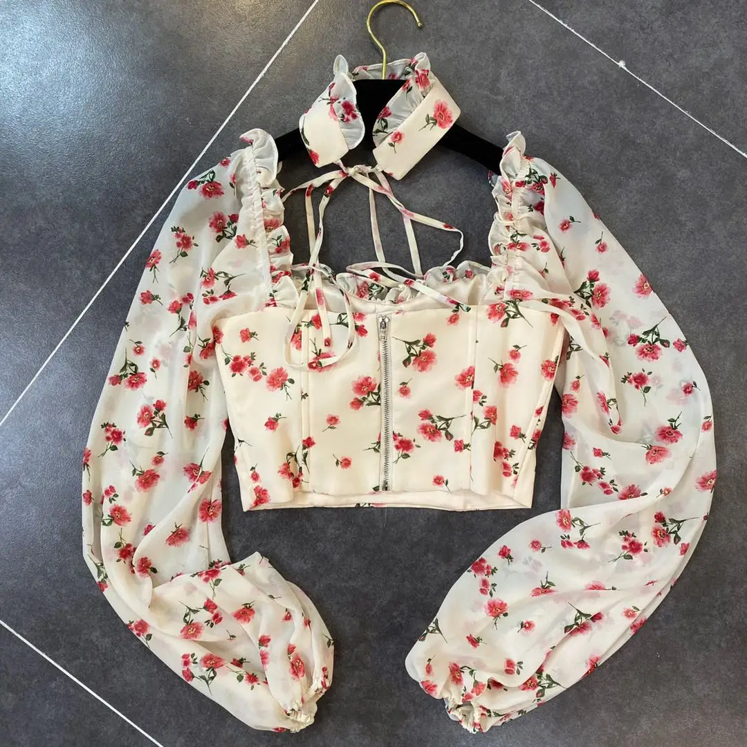 Crop Top Women 2020 Spring New Small Floral Pattern Stereo Chest Pad Square-Neck Chiffon Shirt Ladies Holiday Tops Blouses
Crop Top Women 2020 Spring New Small Floral Pattern Stereo Chest Pad Square-Neck Chiffon Shirt Ladies Holiday Tops Blouses