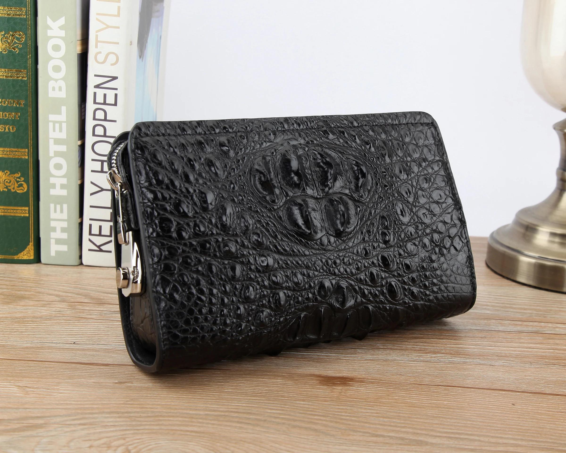 

Newly genuine crocodile leather alligator head skin long size men wallet code locker key money cash coin holder case purse