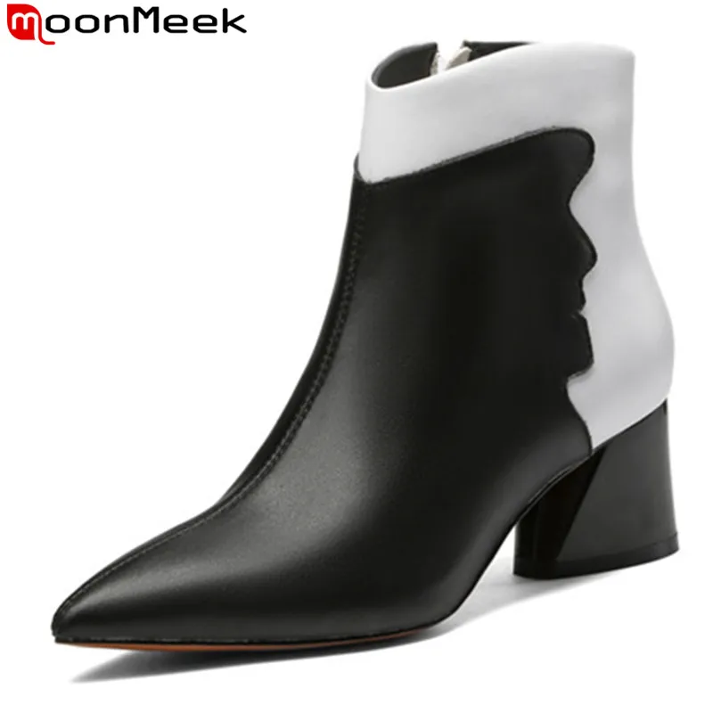 MoonMeek 2020 new ankle boots for women pointed toe zip genuine leather boots mixed colors square heels prom autumn winter boots
MoonMeek 2020 new ankle boots for women pointed toe zip genuine leather boots mixed colors square heels prom autumn winter boots