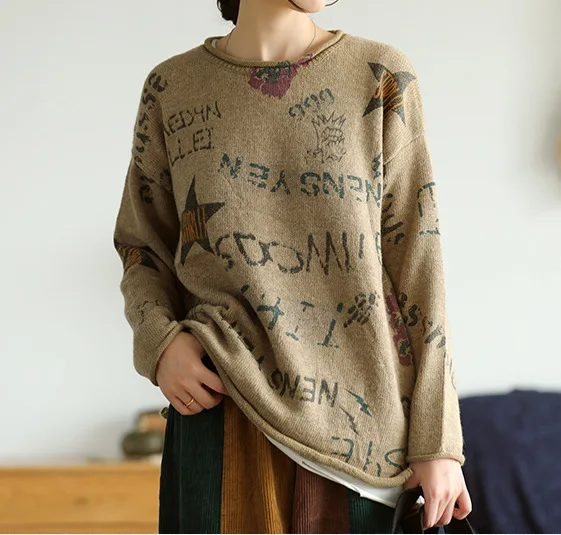 Осенний свитер женские Модные свободные вязаные пуловеры 2019 новые топы с круглым