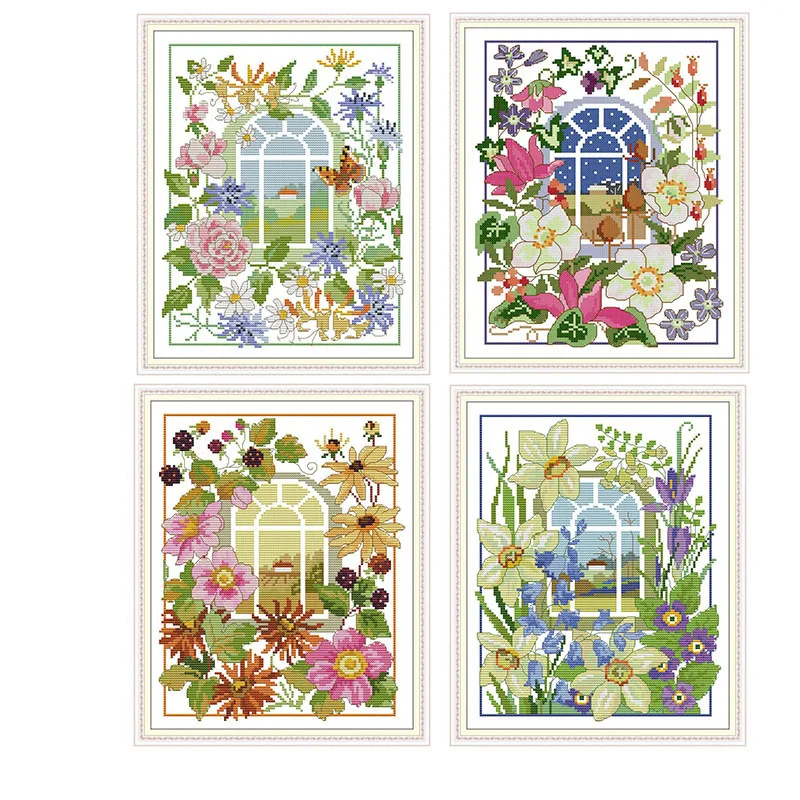 Joy Sunday Four Seasons Живопись пейзаж крест Stitch Kits 14CT Набор для вышивки крестиком на