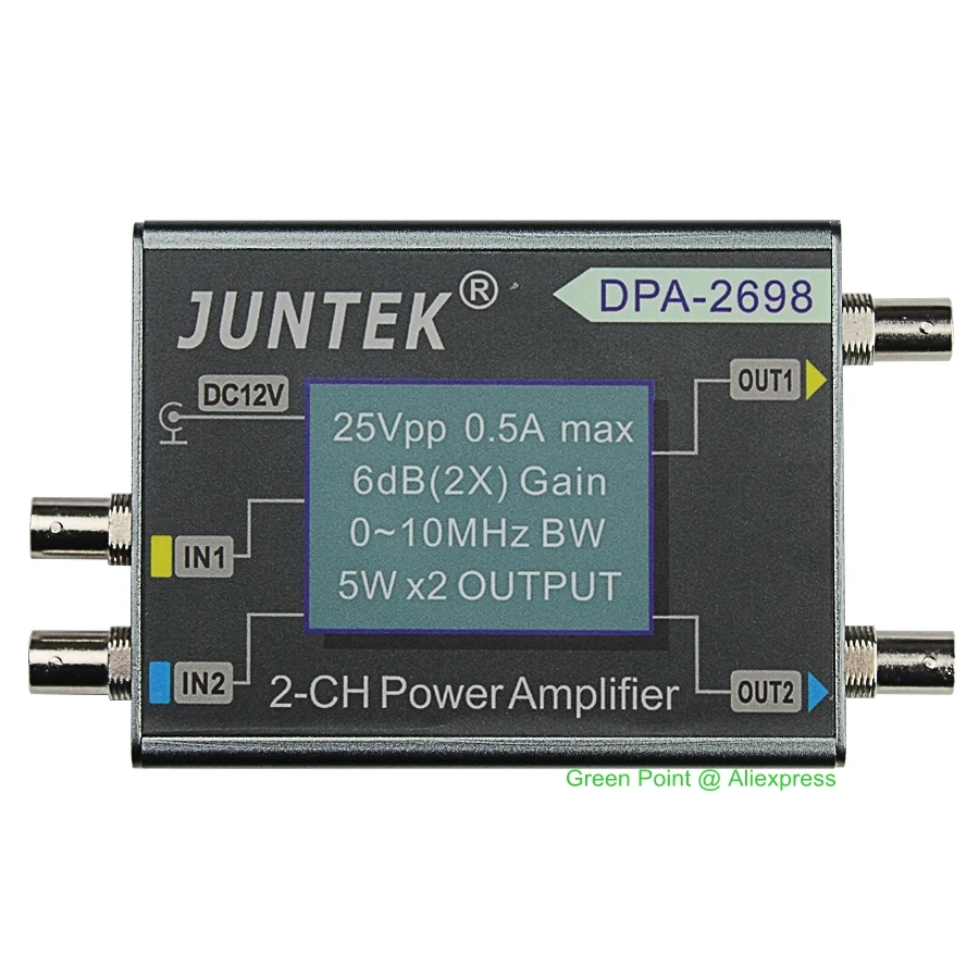 

JUNTEK DPA-2698 Dual Channel DDS Function Mini Electronic Digital Control Signal Generator 2-CH DC Higher Power Amplifier 10MHz