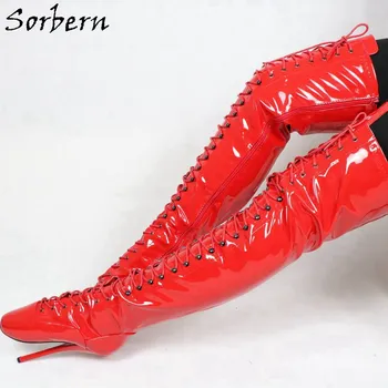 

Sorbern Patent Over The Knee Boots Mid Thigh Ballet High Heel Stilettos Cross Straps Zipper Fetish Boots For Sm Sissy Boy
