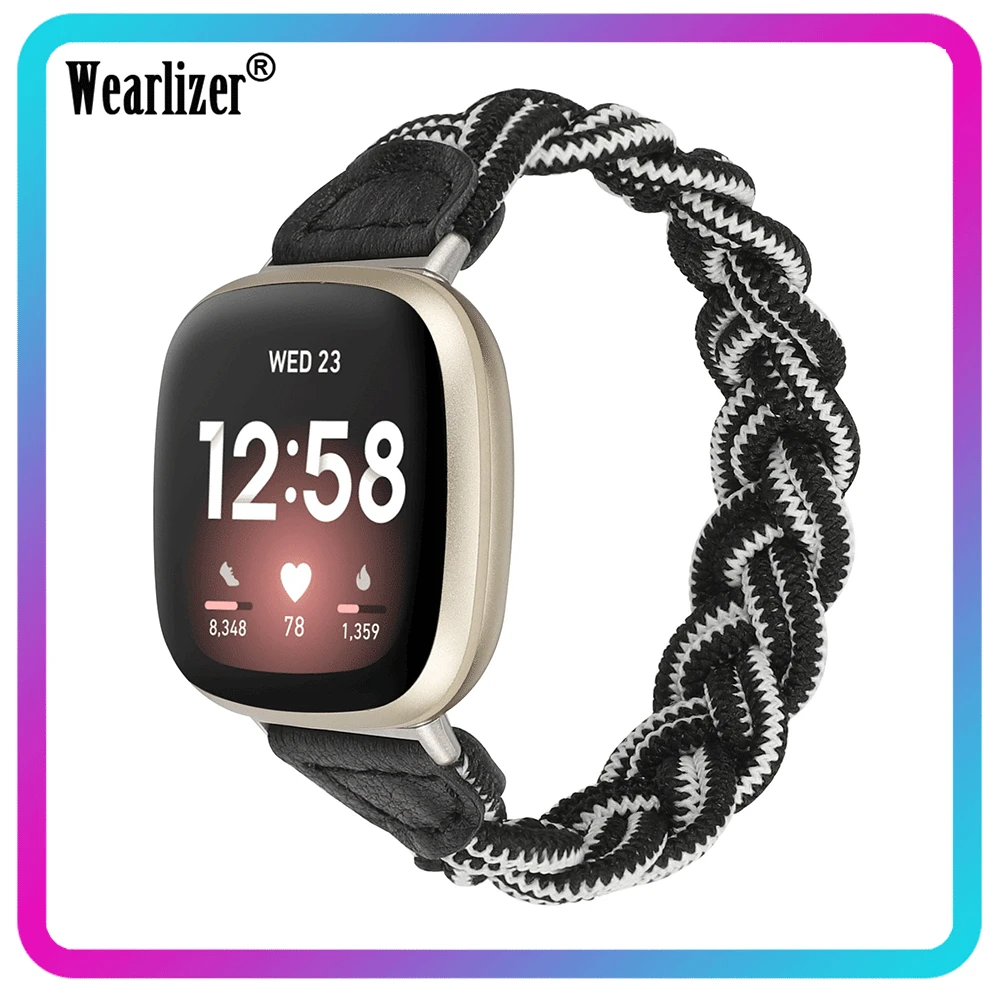 

Wearlizer Woven Nylon Watch Strap for Fitbit Sense Band Braided Elastic Loop Sport Strap for Fitbit Versa 3 Adjustable Wristband