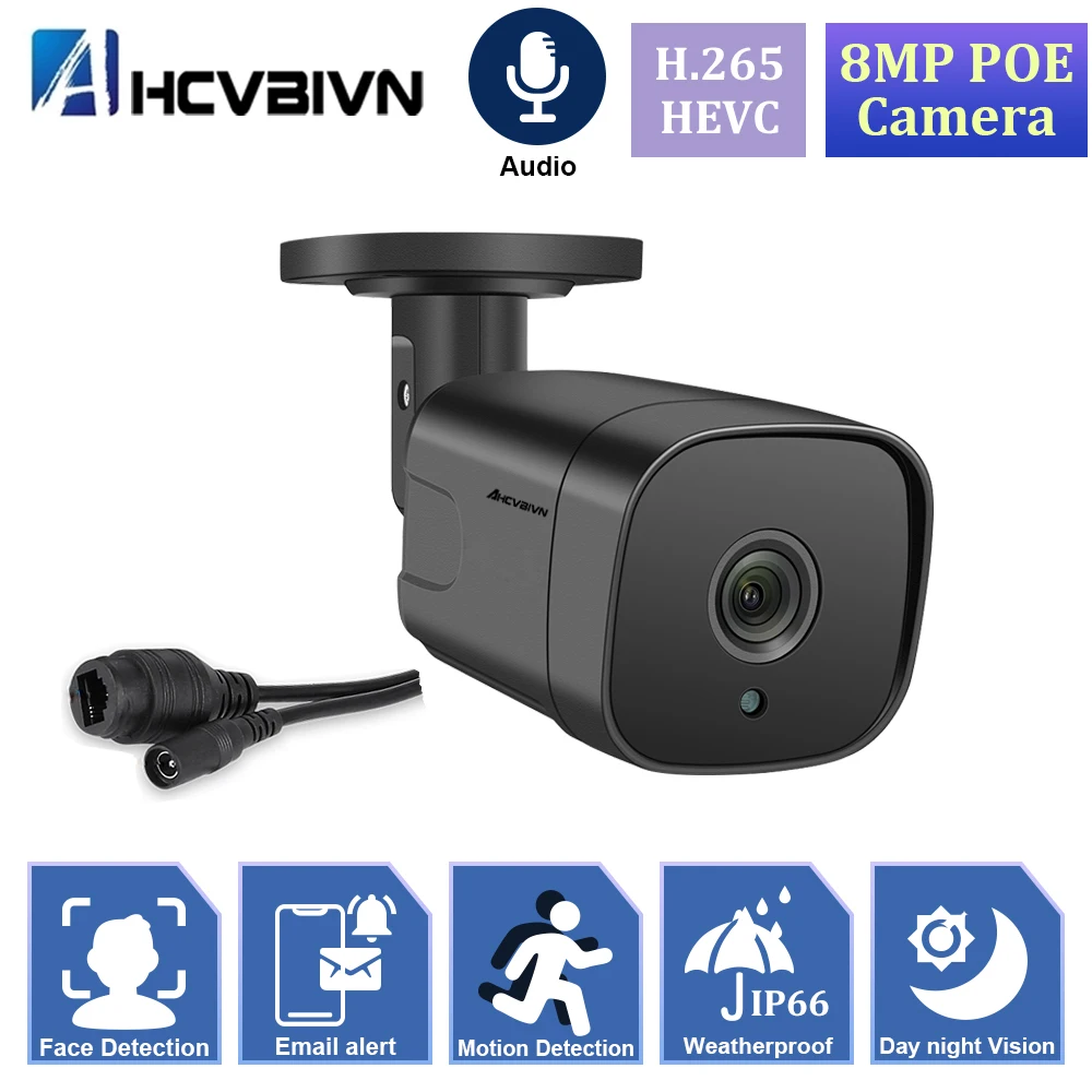 H.265 8MP Security POE IP Camera Human Detection Outdoor Two Way Audio Video Surveillance AI Camera ONVIF for NVR System
H.265 8MP Security POE IP Camera Human Detection Outdoor Two Way Audio Video Surveillance AI Camera ONVIF for NVR System
