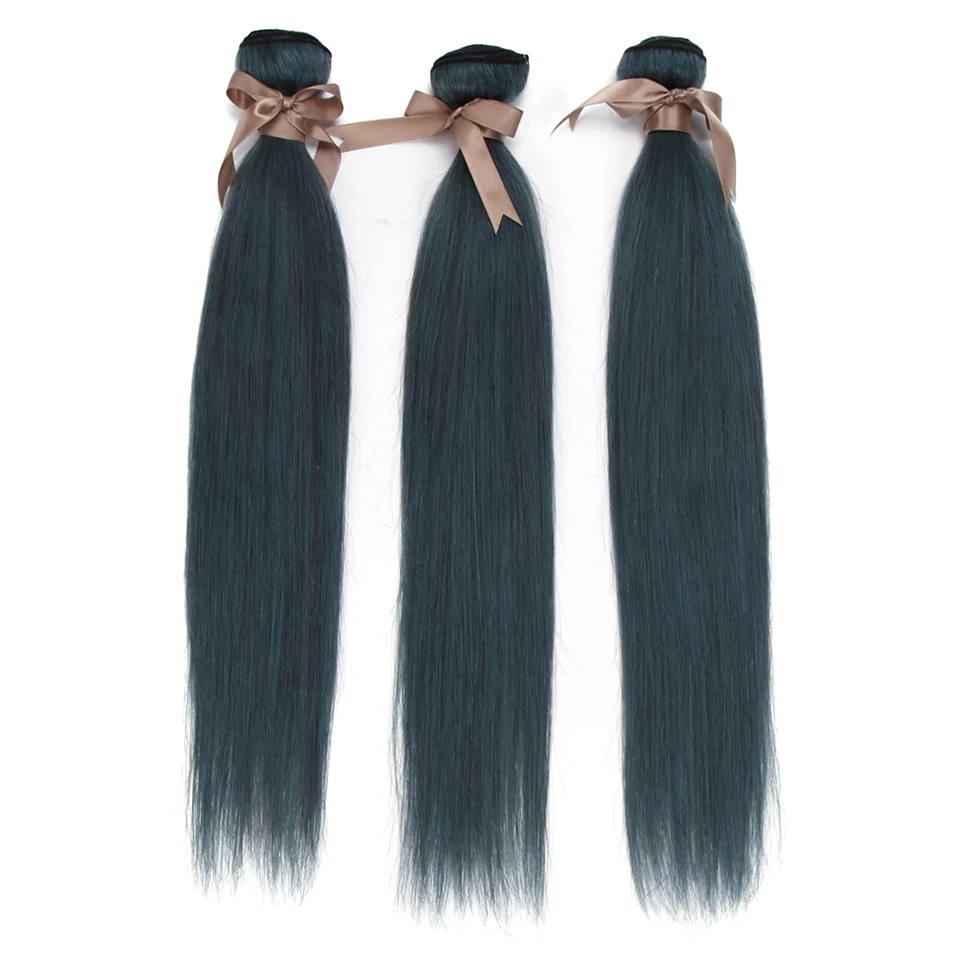 

Remy Forte Blue Human Hair Straight Bundles With Closure Brazilian Hair Weave Bundles colored 3 Bundles With Closure For Women