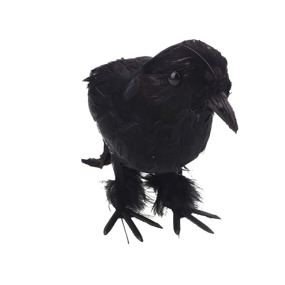 Halloween Looking Birds Decor Black Scary Feathered Crows Life-like Party
