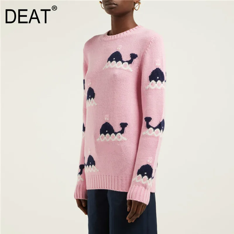 DEAT Pink Round Neck Long Sleeve Whale Print Pullover Knit Loose Woman Sweaer Sweet Wild Simple Fashion 2019 Winter New TD205
DEAT Pink Round Neck Long Sleeve Whale Print Pullover Knit Loose Woman Sweaer Sweet Wild Simple Fashion 2019 Winter New TD205