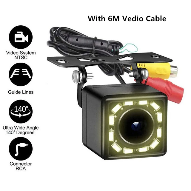 Car Rearview Camera With Guid Line 12 LED Waterproof Reverse Night Vision Wide Angle Parking 6m Video Cable | Автомобили и