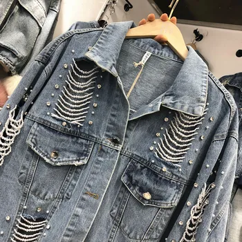 2020 Spring New Korean-Style Hand-Made Pearl Bead Ripped Distressed Loose-Fit Jacket Women's Casual Jacket Jean Jacket Coat
2020 Spring New Korean-Style Hand-Made Pearl Bead Ripped Distressed Loose-Fit Jacket Women's Casual Jacket Jean Jacket Coat