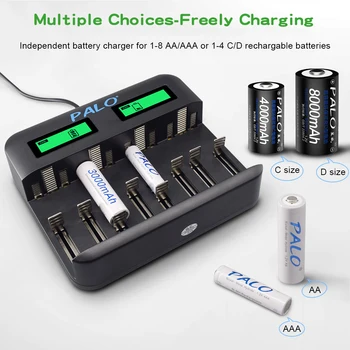 PALO Multi Usage 8 Slot LCD Display Battery Charger For Nimh Nicd AA AAA SC C D 9V Rechargeable battery usb quick smart charger
PALO Multi Usage 8 Slot LCD Display Battery Charger For Nimh Nicd AA AAA SC C D 9V Rechargeable battery usb quick smart charger