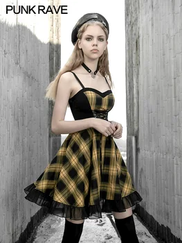 PUNK RAVE Plaid Sling Dress Female Lady Slim Strap A-line Skirt High Waist Wavy Skirt
PUNK RAVE Plaid Sling Dress Female Lady Slim Strap A-line Skirt High Waist Wavy Skirt