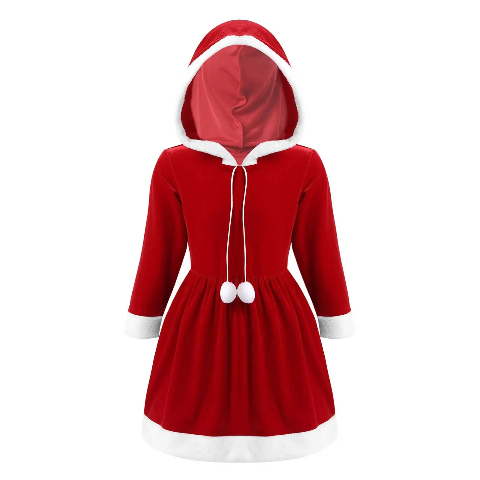 

Christmas Hooded Dresses for Kids Girls Mrs Santa Claus Party Fancy Dress Cosplay New Year Party Xmas Costumes Winter Outwear