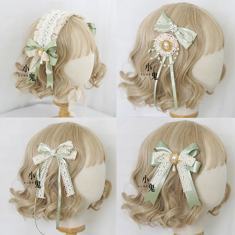 

Original Lace Bow Hair Band Mori Headwear Lolita KC Headband Grass Color Lolita Hair Accessories