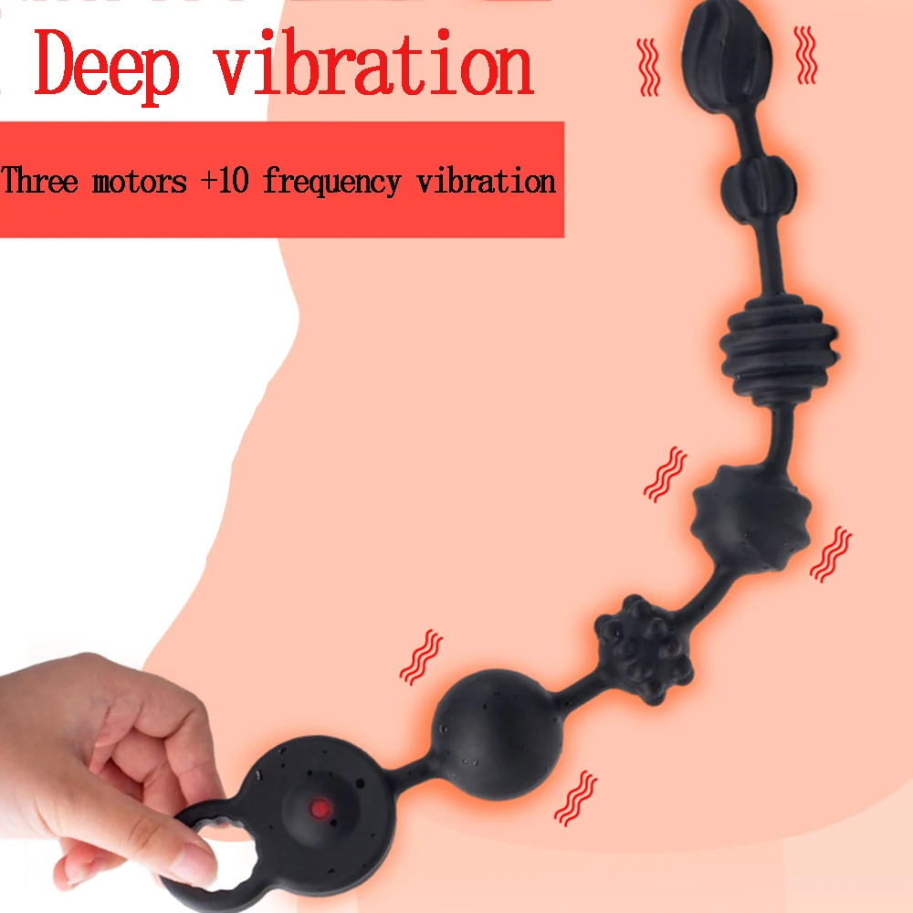 3 Motors Powerful Dildo Vibrators Anal Beads Silicone Prostate Massager Super Long Butt Plug Soft Deep Vibration Exercise Plug (1)