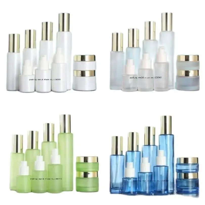 50G blue/frosted/white/green glass jar/bottle shiny gold lid for essence/eye cream/day cream/moisturizer/gel cosmetic packing
50G blue/frosted/white/green glass jar/bottle shiny gold lid for essence/eye cream/day cream/moisturizer/gel cosmetic packing