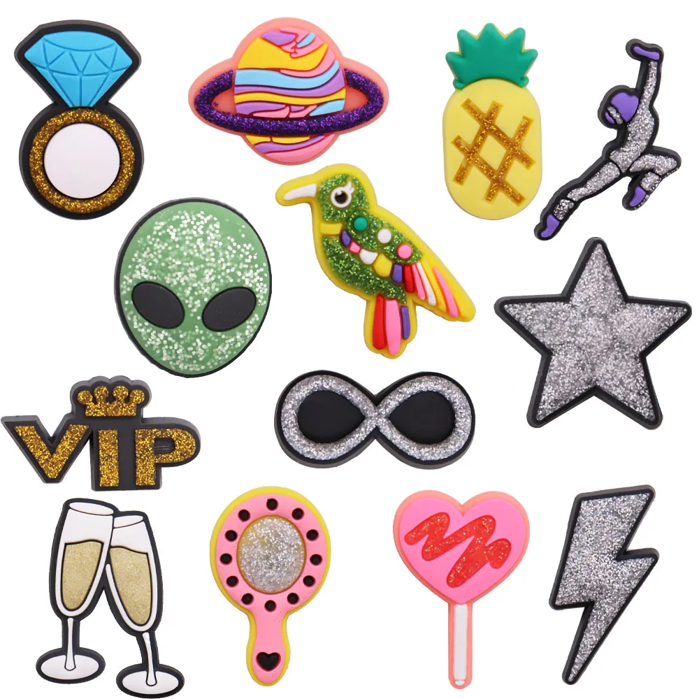 

Mix 50PCS PVC Cartoon Fridge Magnetic Sticker Flash Powder Pineapple Alien Parrot Star Wine Mirror Heart Refrigerator Magnets