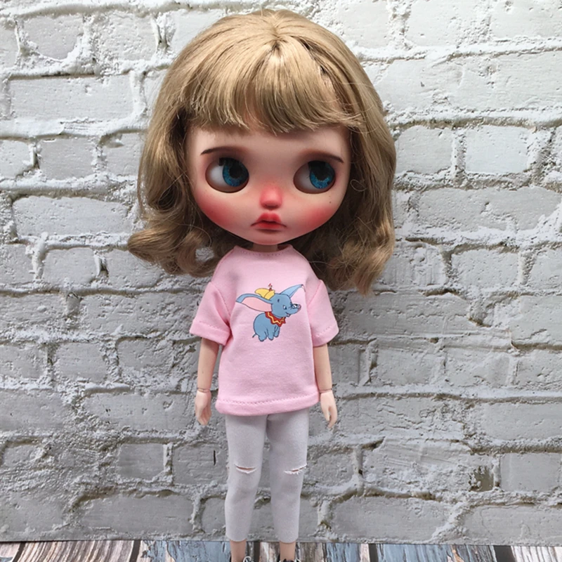 Фото 1 шт. Милая мультяшная розовая футболка Blyth Кукла Одежда для blyth Azone ob24 Барби 1/6