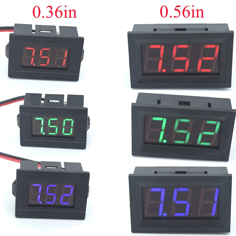 DC 4.5V to 30V two-wire Digital Voltmeter Voltage Tester Meter Red/Blue/Green LED Screen Electronic Parts 0.36 / 0.56 inch
DC 4.5V to 30V two-wire Digital Voltmeter Voltage Tester Meter Red/Blue/Green LED Screen Electronic Parts 0.36 / 0.56 inch
